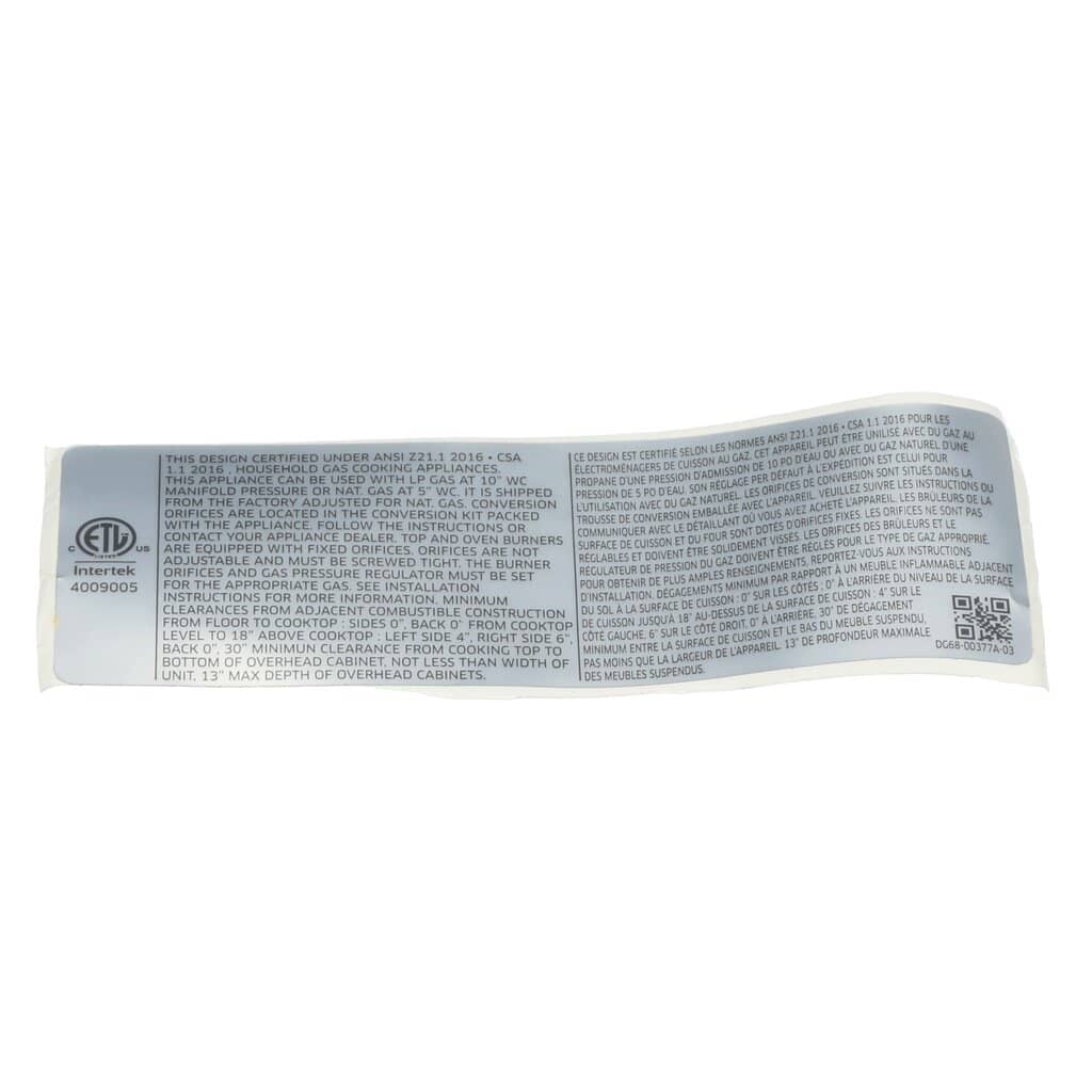 Samsung DG68-00377A LABEL-STANDARD