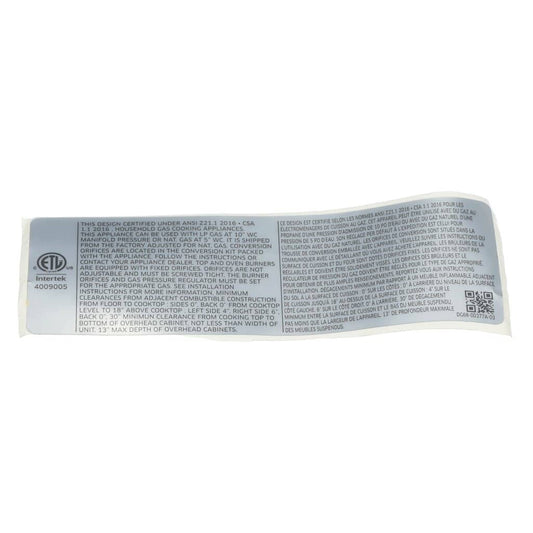 Samsung DG68-00377A LABEL-STANDARD