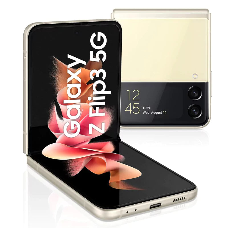Samsung Galaxy Z Flip3 5G SM-F711UZAEXAA - Unlocked, Cream, 256GB Storage, Wireless PowerShare