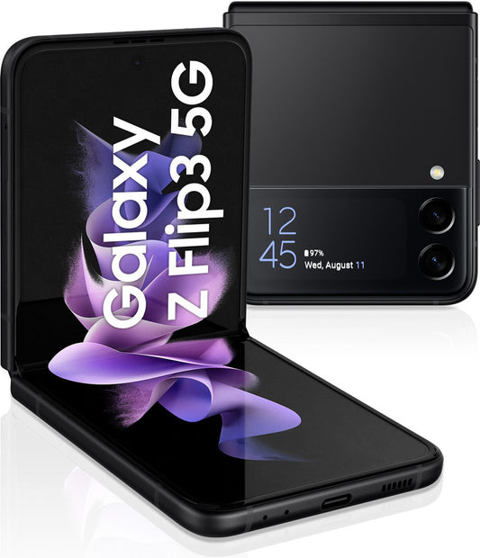 Samsung Galaxy Z Flip3 5G SM3F711UZEFXAA - Factory Unlocked, Phantom Black, 128GB Storage, Ultra Display